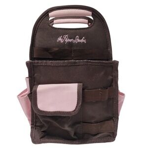 The Paper Studio Craft Caddy Organizer Tote Brown Pink Multi-Pocket Canvas Bag
